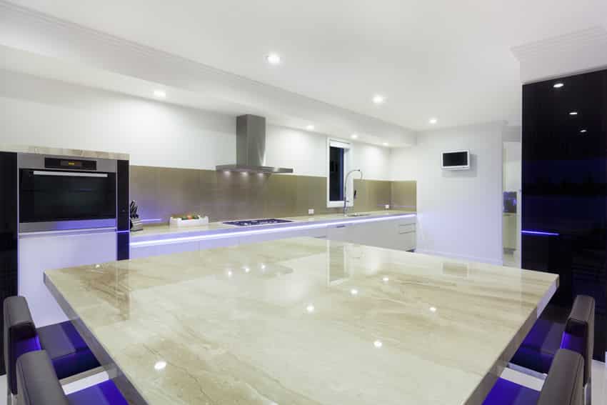 Kitchen with neon purple lighting