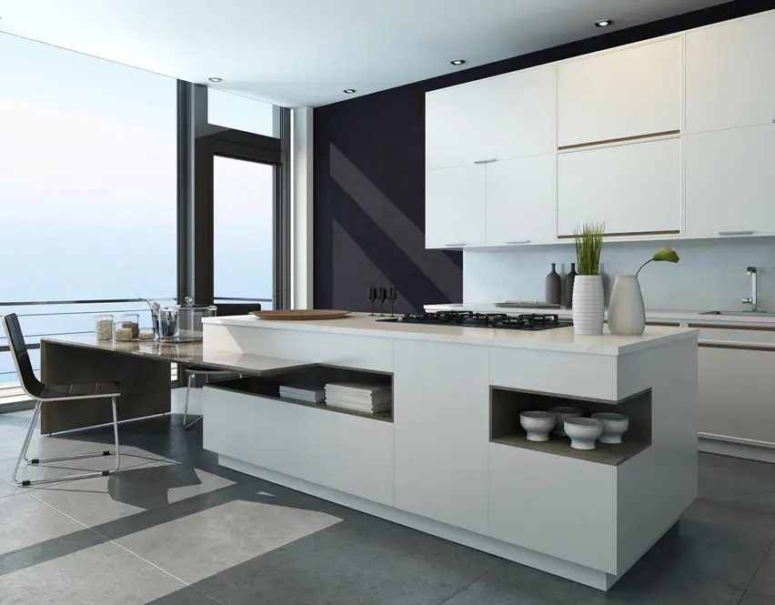 White island with attached dining area