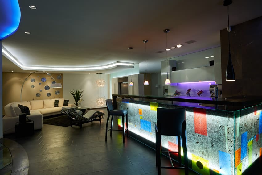 Neon bar in home lounge area