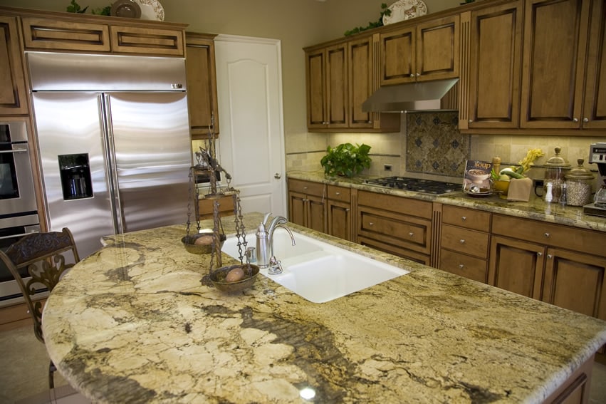 Rounded granite as countertop and undermount ceramic sink