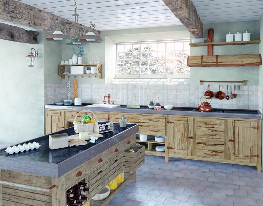 Rustic kitchen island with cabinet storage