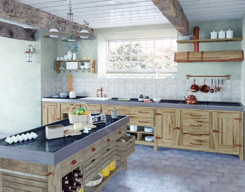 Barn style kitchen with weathered wood finish