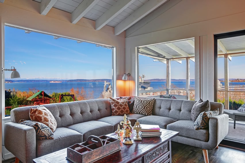 Sunroom with waterfront bay view