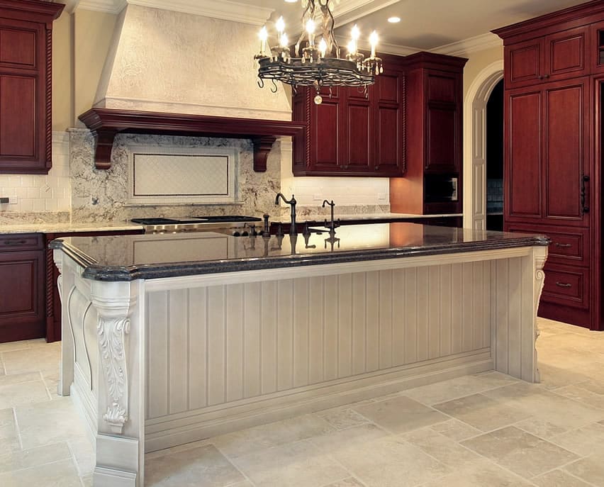 White custom crafted kitchen island in luxury home