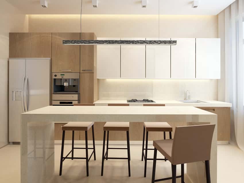 White minimalist kitchen dining island