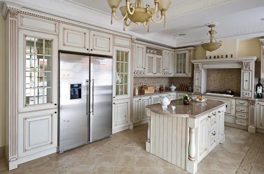 White Glossy L Shaped Kitchen beautiful white l shaped kitchen with decorative island