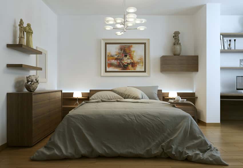 Brown theme bedroom design with office nook