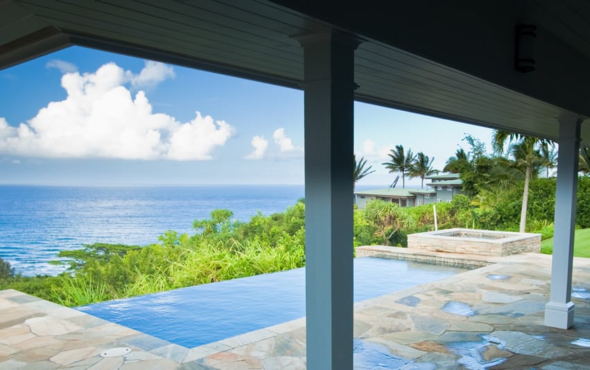 Infinity pool with ocean view from above