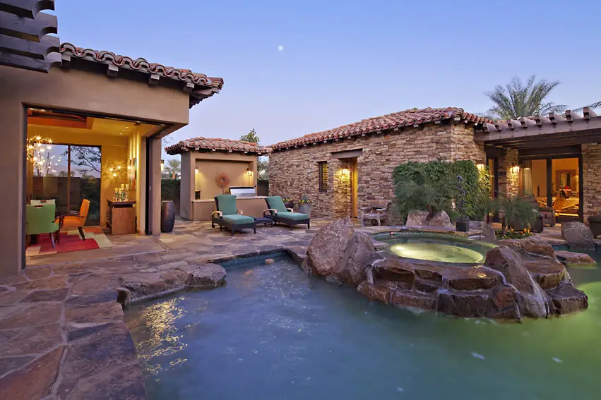 Lagoon pool with interesting rough stone pattern