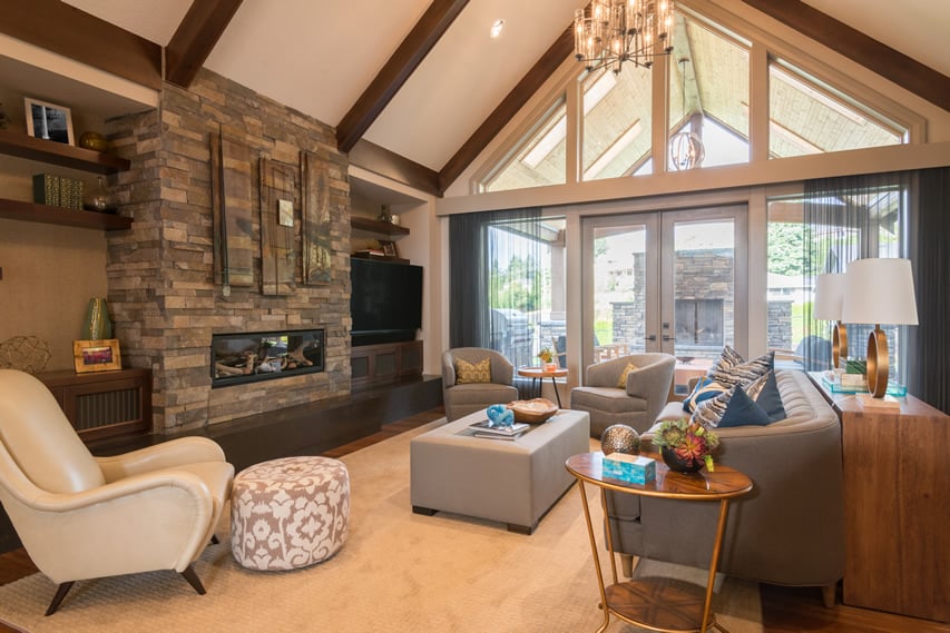 living room with vaulted ceiling