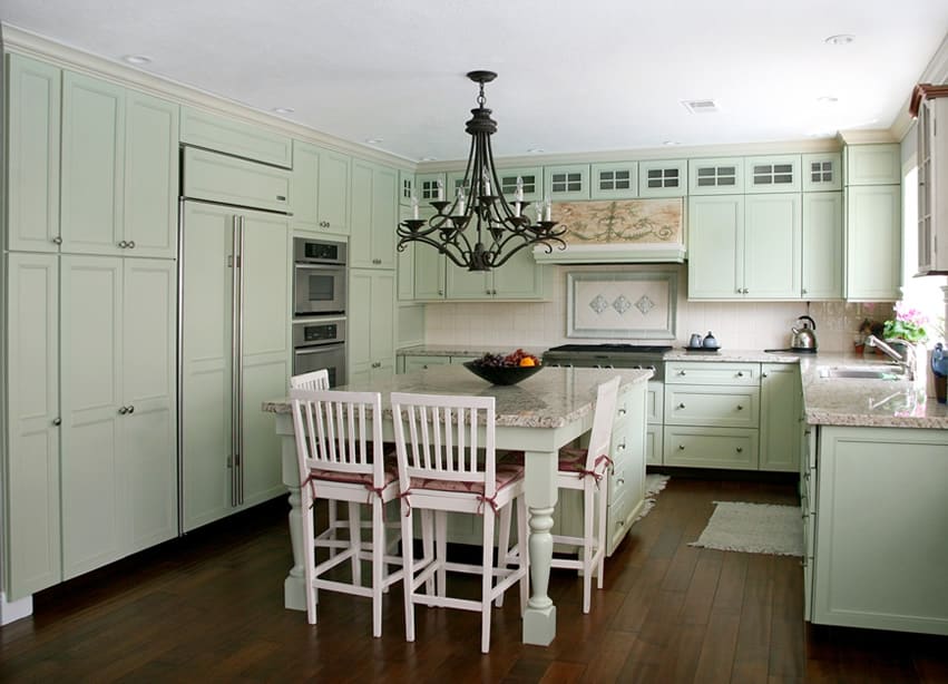Mint u-shaped kitchen with eat-in island
