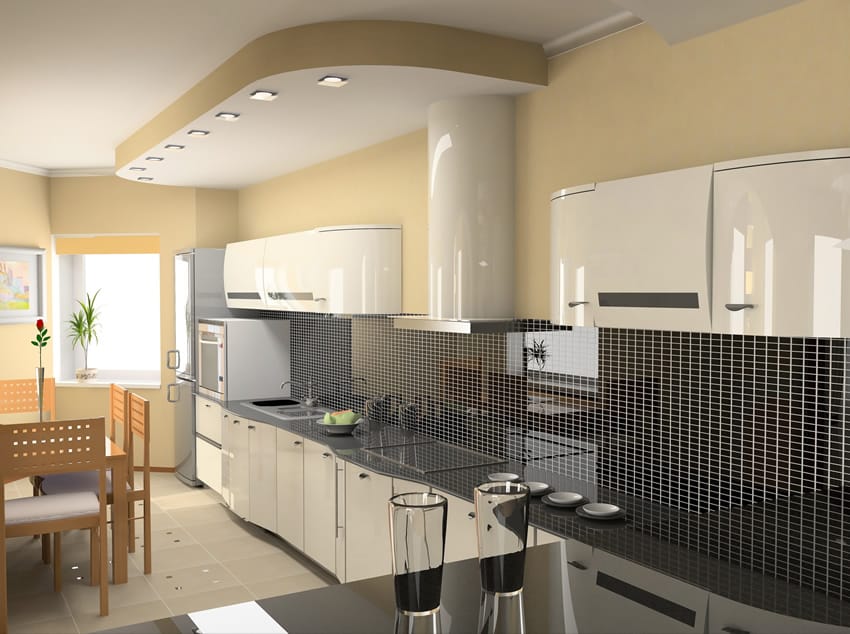 Modern l shaped kitchen black and white design