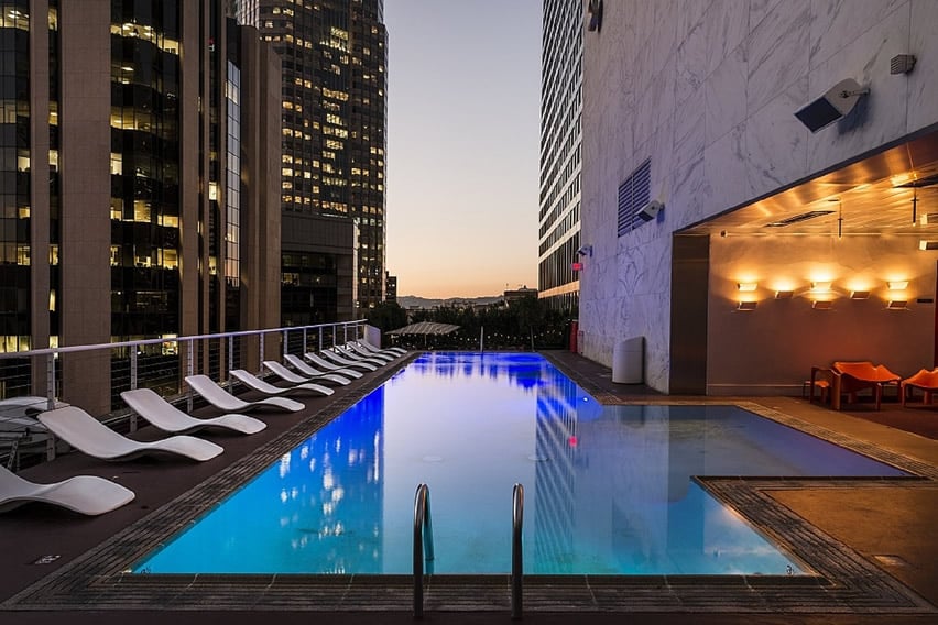 Stylish hotel pool in city high rise