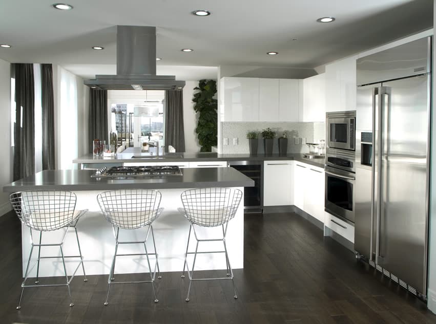 Stylish l shaped kitchen in gray