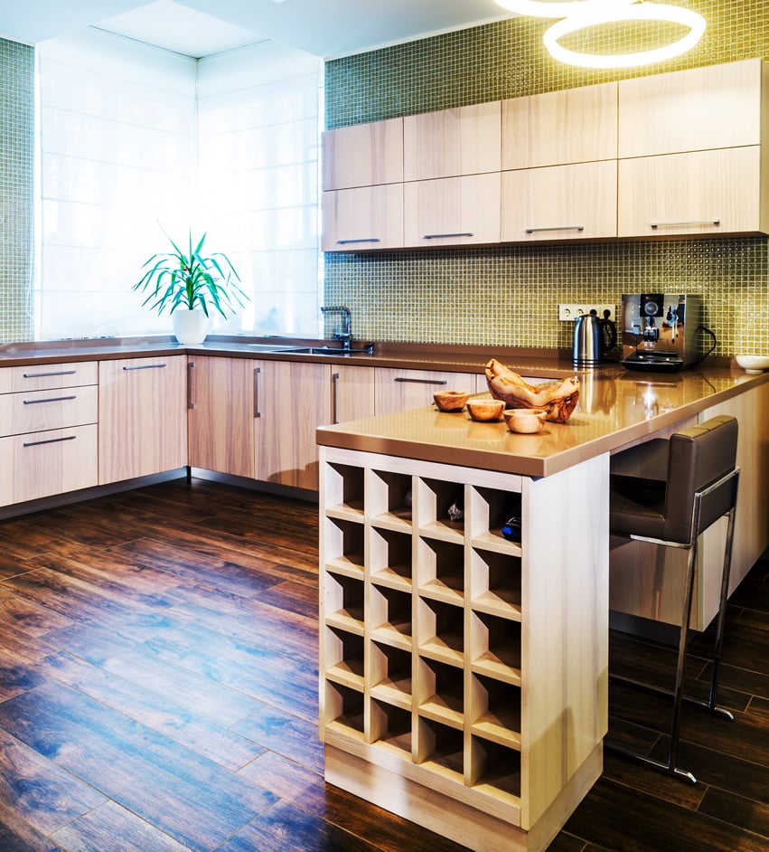 Kitchen with built in wine rack