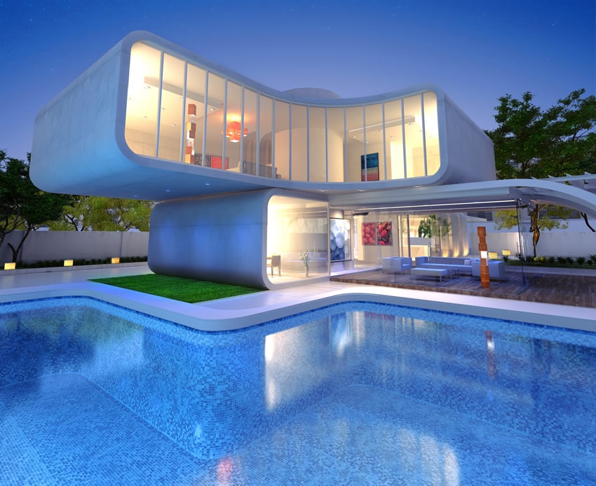 Ultra modern windowed home with swimming pool