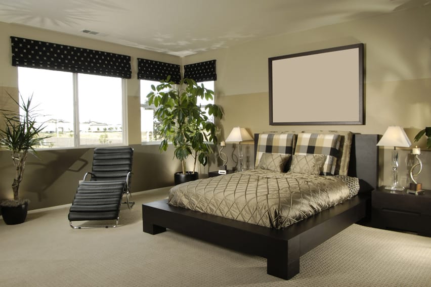 Upscale bedroom with platform bed