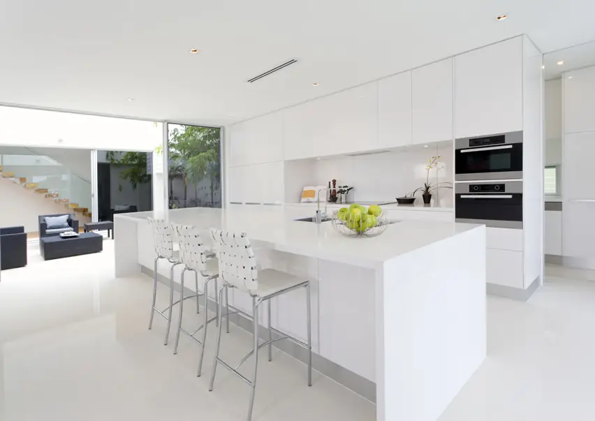 White modern kitchen with floor to ceiling cabinetry