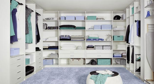 Carpeted walk in closet with white theme