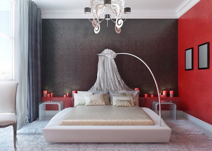 Cool bedroom with black and red theme accent walls