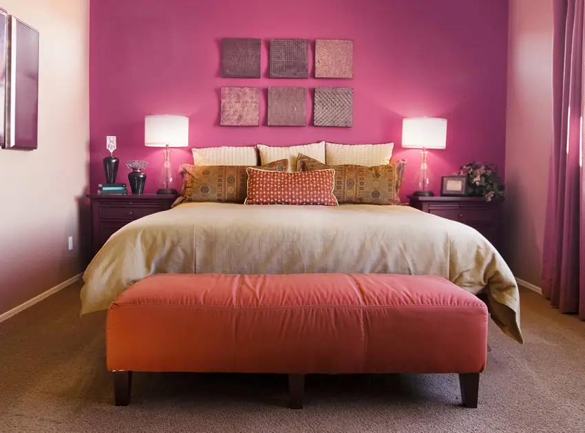Pink themed bedroom with fuschia wall 