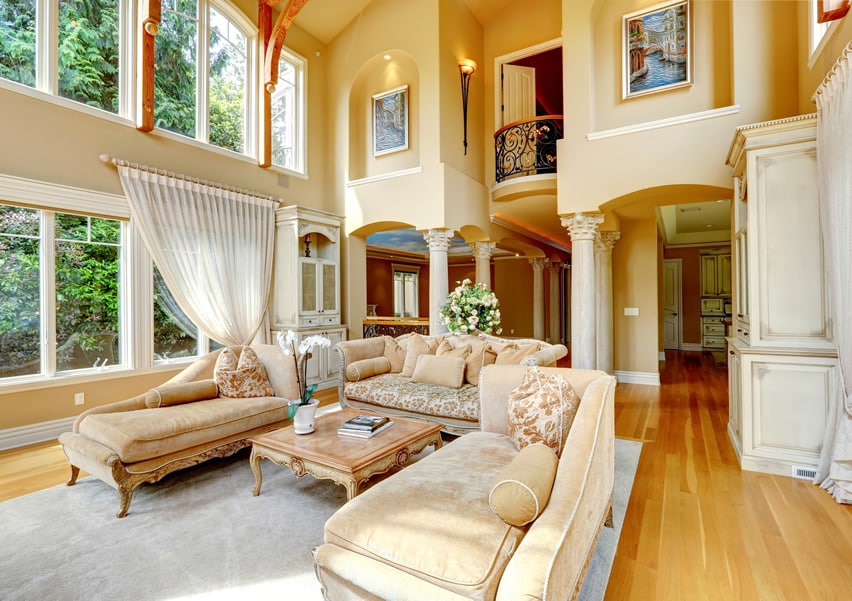 Elegant living room with high ceiling