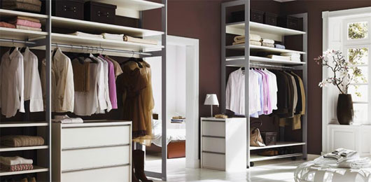 Open type closet cabinets with metal racks
