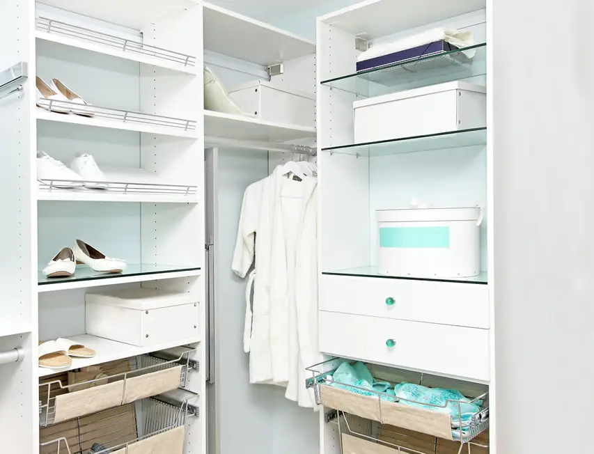 Hangers and shelves in a closet