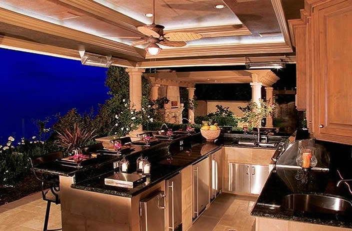 Custom designed outdoor kitchen with view
