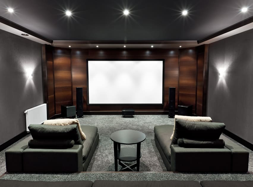 home theater with lounge couches