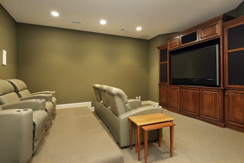 Large entertainment center in home theater room