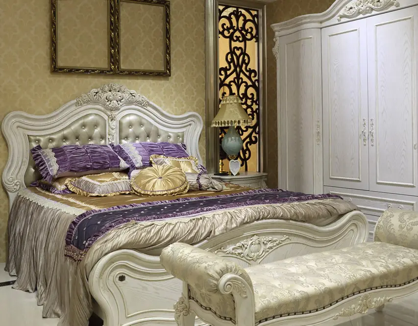 Luxury bedroom with beautiful white wardrobe