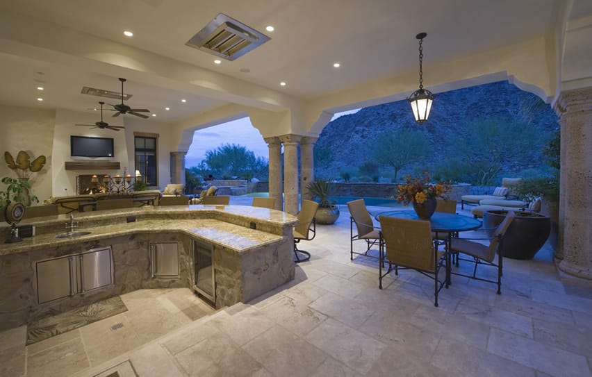 Outdoor kitchen with marble countertops
