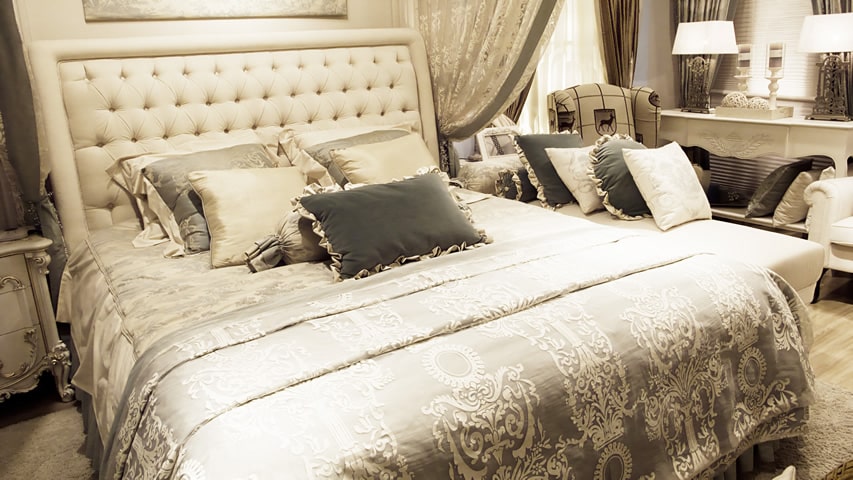 Small bedroom with luxury decor and neutral color theme