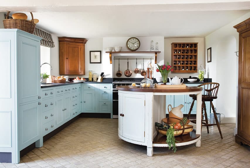 Light Blue Kitchen Cabinets baby blue cabinets in country style kitchen