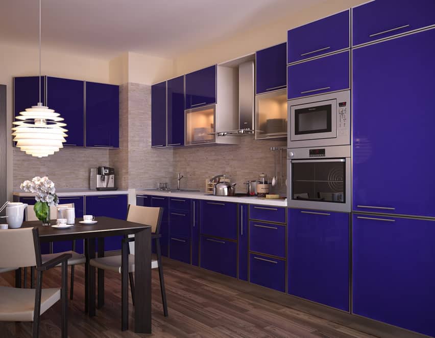 Blue modern kitchen with chrome fixtures
