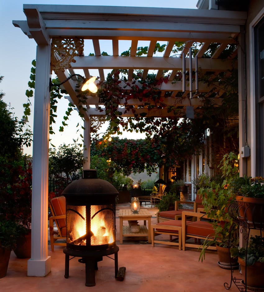 Chiminea fireplace on patio