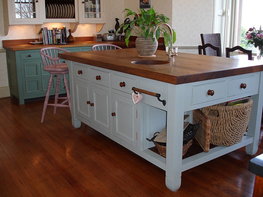 Custom made blue shabby chic kitchen island