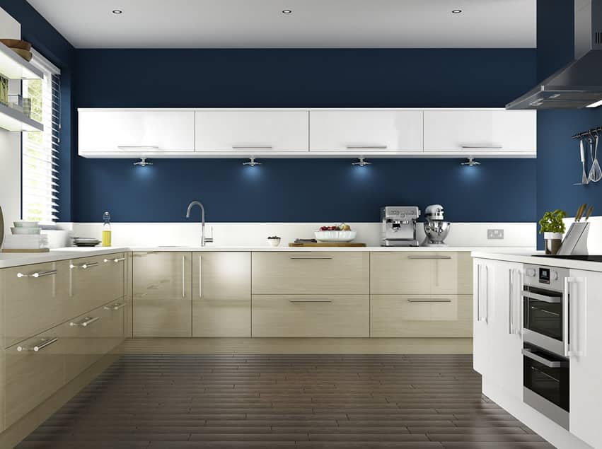 kitchen idea with dark blue wall