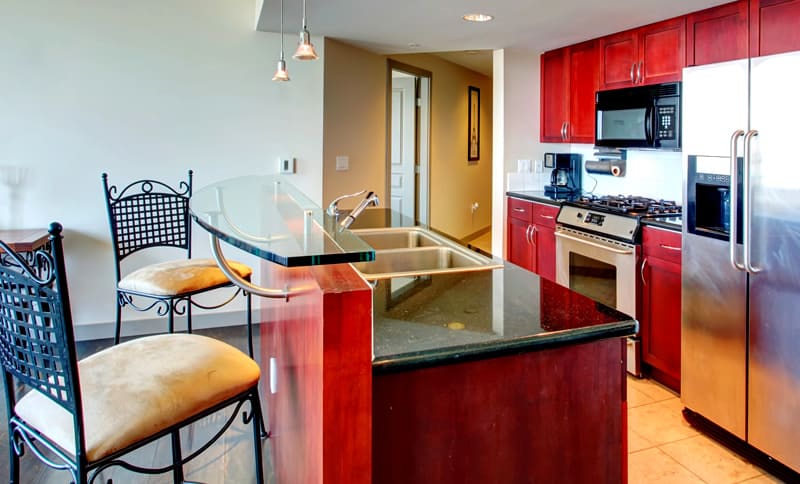 Glass countertop in kitchen