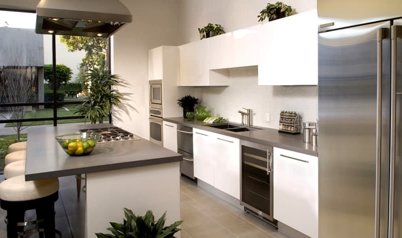 Grey laminate countertop in kitchen