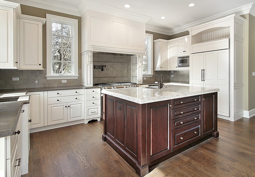 Impressive white kitchen design in luxury home