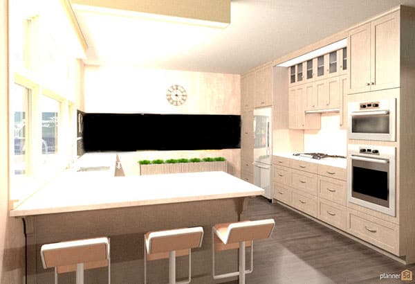 Rendering of a kitchen layout by a design software
