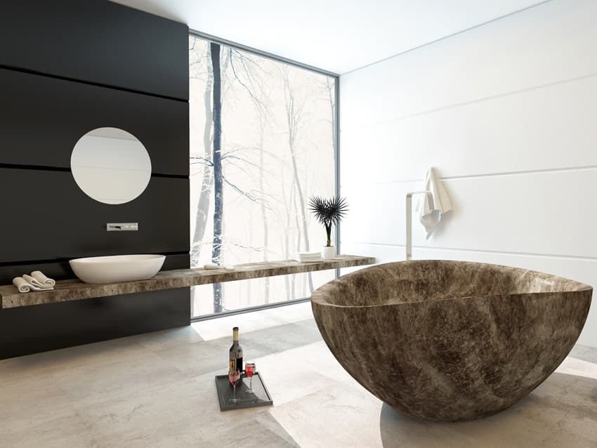 Modern bathroom design with unique shaped bathtub