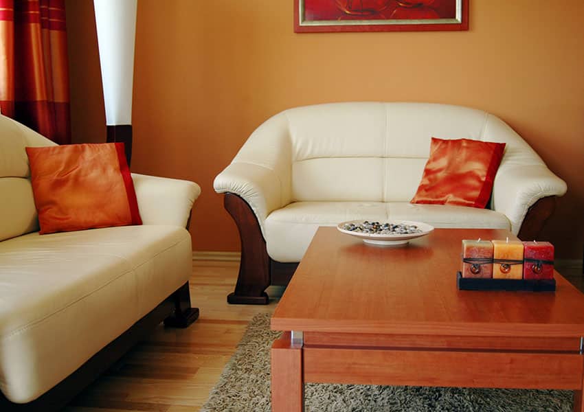 Pastel orange painted living room