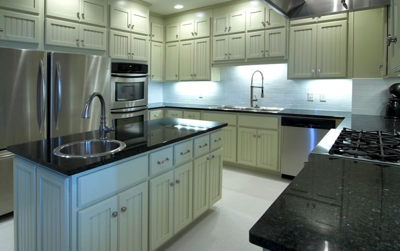 Polished black granite kitchen counter