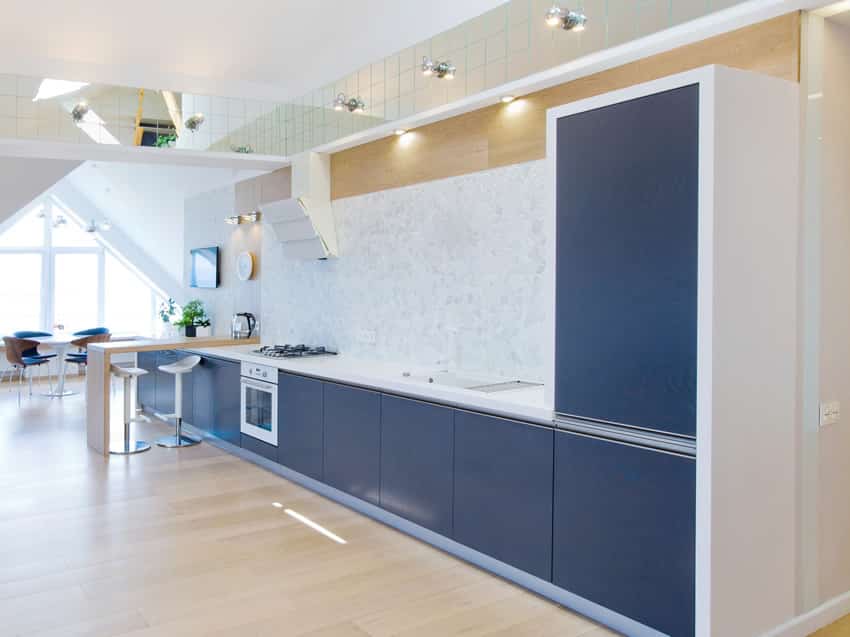 single line blue modern kitchen