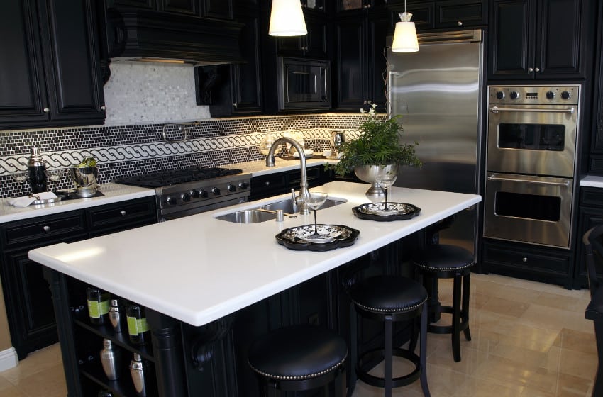 White quartz countertop in kitchen