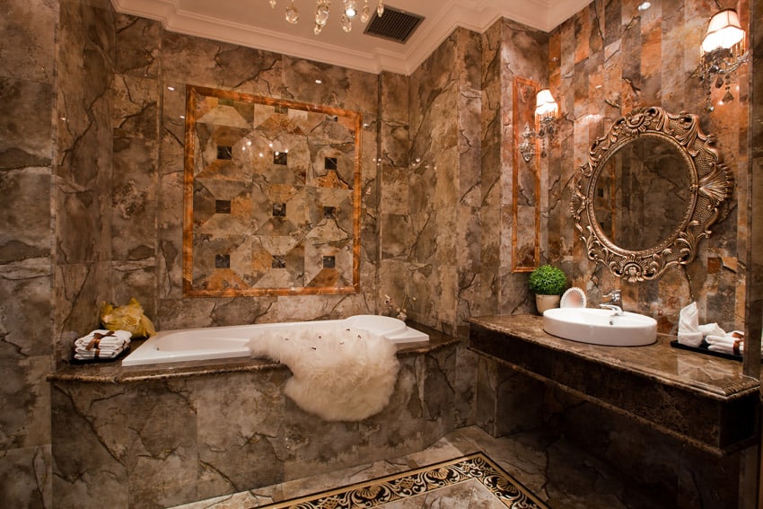 Bathroom with luxury tile brown theme