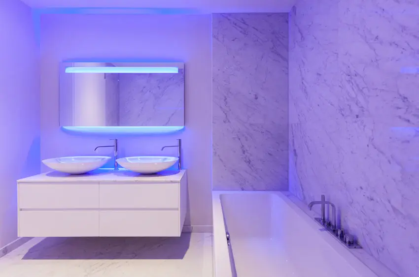 Bathroom with purple neon mood lighting